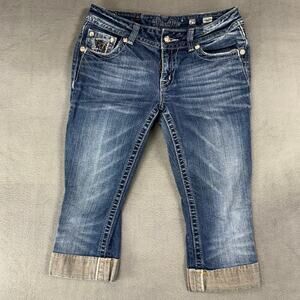 Miss‎ Me Women's ALTERED Capri Jeans Distressed Flap Pockets Medium Blue Size 29